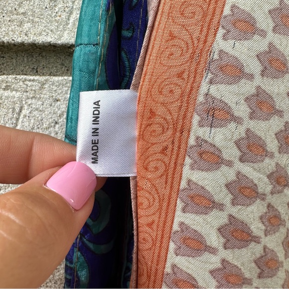 Boho Reversible Silk Wrap Skirt Blue & Peach Print – Made in India One Size - Picture 8 of 10